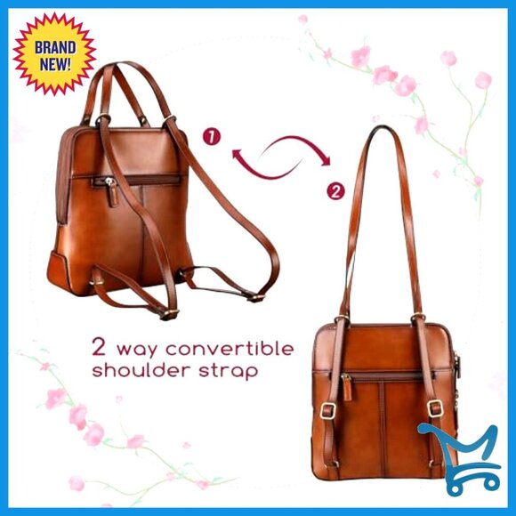 Convertible Leather Backpack Purse for Women with Adjustable Strap Lightweight main image 4